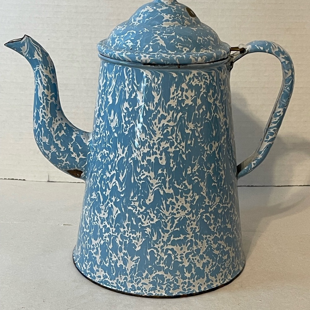 Blue and White Enamel Coffee Pot